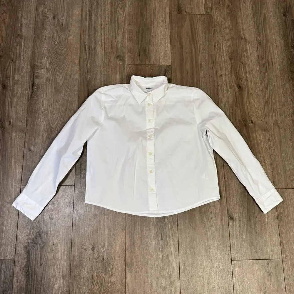 J.Crew Petite Modern Button-Up Shirt WMNS PS White Long Sleeve Collared Stretch